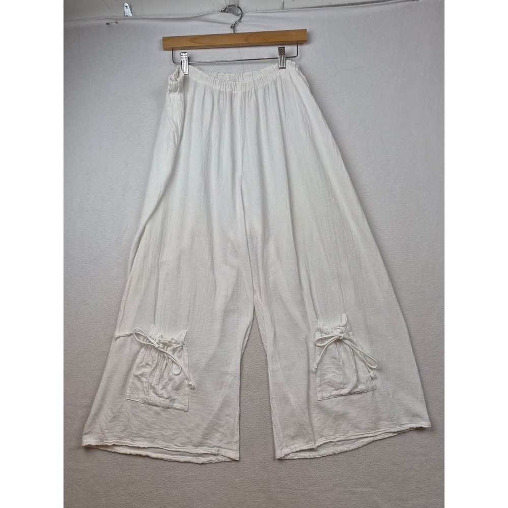 Oh My Gauze White Cotton Wide Leg Draped Pocket Pants Size 3 Relaxed Lagenlook